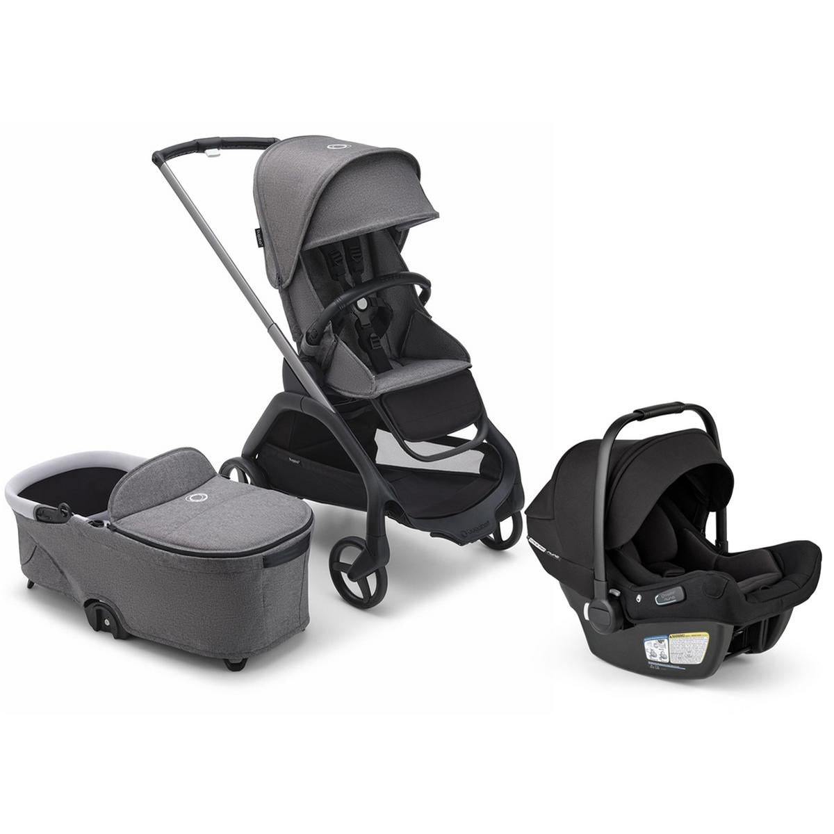 Bugaboo Dragonfly Stroller + Bassinet + Turtle Air Shield Travel System Bundle - Graphite / Grey Melange / Grey Melange / Black