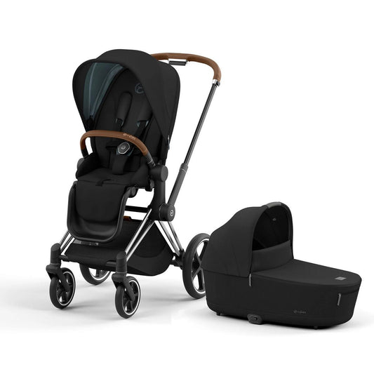 Cybex Priam 4 Stroller + Lux Cot Bundle - Chrome / Brown / Deep Black / Sepia Black