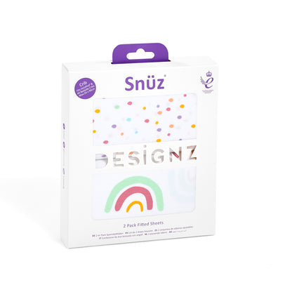 Snuz SnuzPod Crib Fitted Sheets, 2 Pack - Multi Rainbow