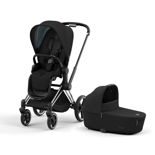 Cybex Priam 4 Stroller + Lux Cot Bundle - Chrome / Black / Deep Black / Sepia Black