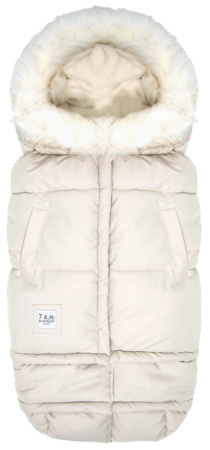 7 A.M. Enfant Blanket 212 Evolution Tundra Footmuff - Heather Beige / White Faux Fur