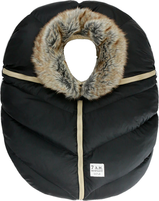 7 A.M. Enfant Cocoon Car Seat Cover - Black Faux Fur