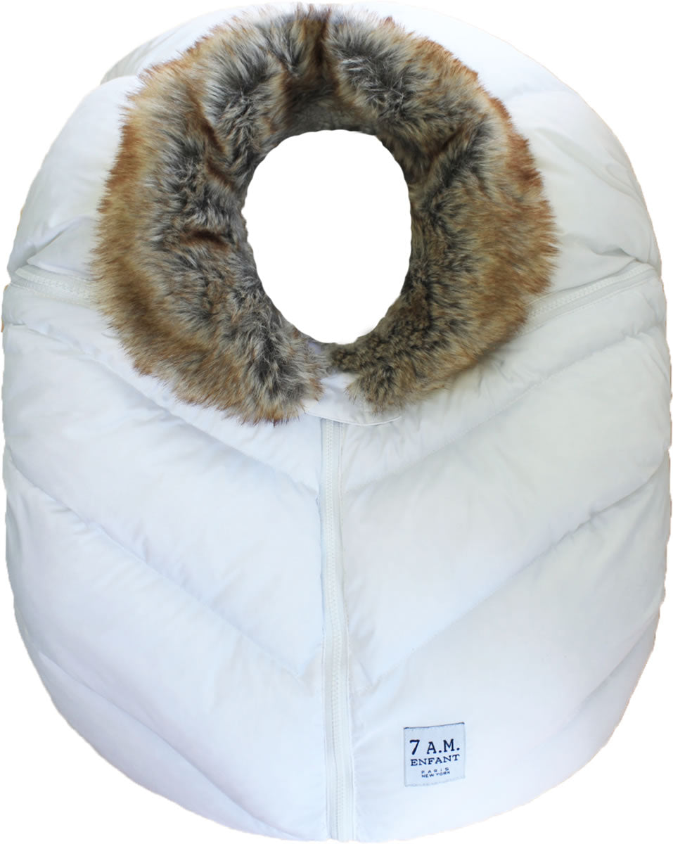 7 A.M. Enfant Cocoon Car Seat Cover - White Faux Fur