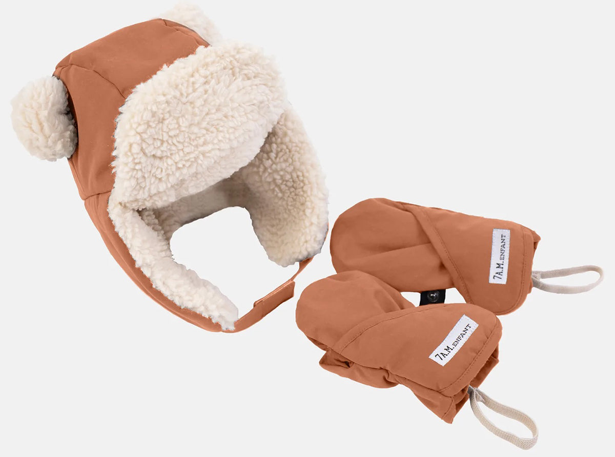 7 A.M. Enfant The Cub Mitten & Hat Set - Benji - Spice (12-18M)