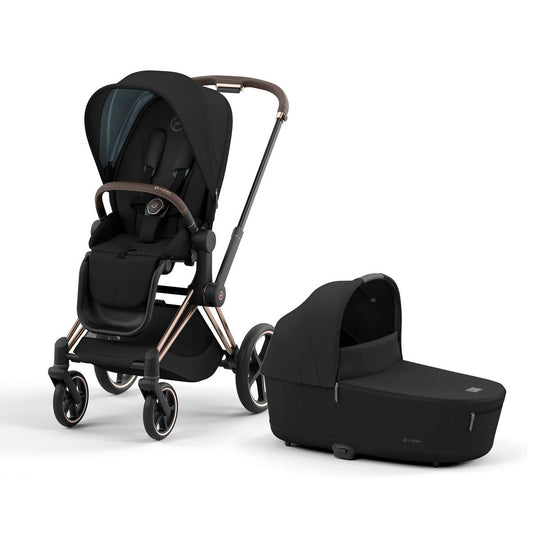 Cybex Priam 4 Stroller + Lux Cot Bundle - Rose Gold / Brown / Deep Black / Sepia Black