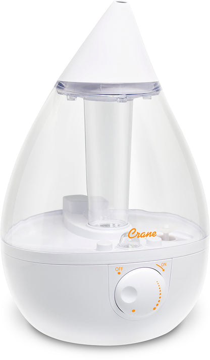 Crane 1 Gal. Drop Cool Mist Humidifier for Medium to Large Rooms - Clear & White