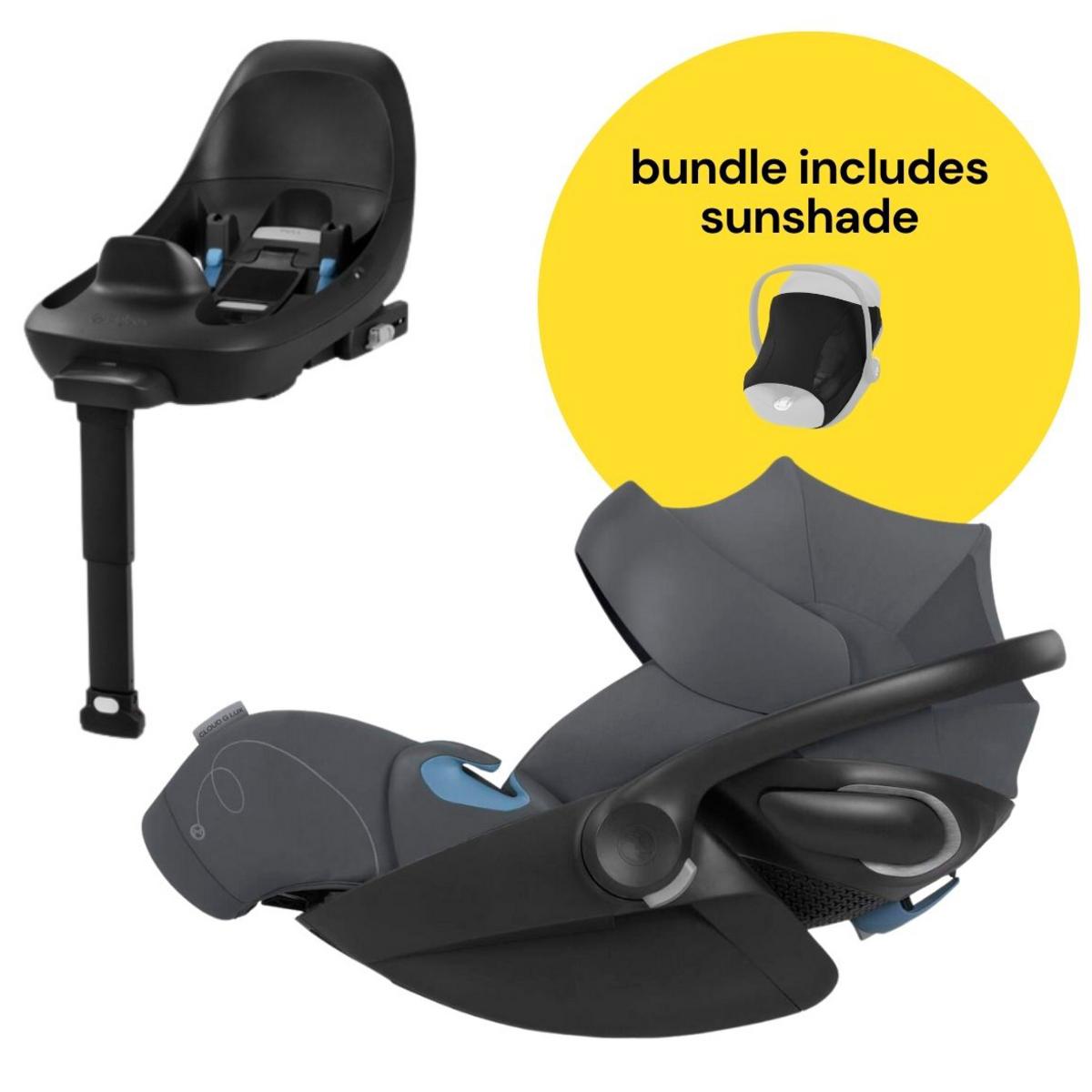 Cybex Cloud G Lux SensorSafe Comfort Extend Reclining Infant Car Seat + Sunshade Bundle - Monument Grey