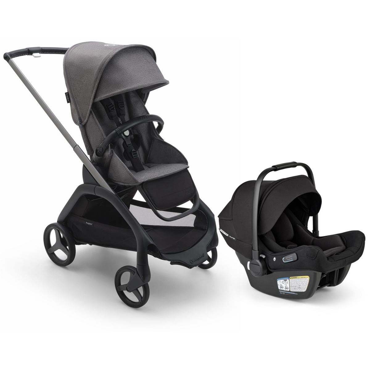 Bugaboo Dragonfly Stroller + Turtle Air Shield Travel System Bundle - Graphite / Grey Melange / Grey Melange / Black