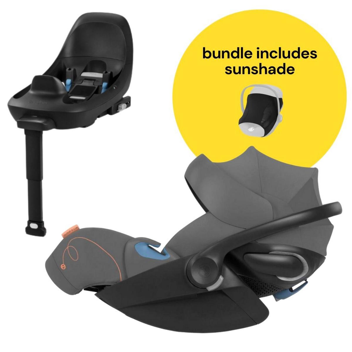 Cybex Cloud G Lux SensorSafe Comfort Extend Reclining Infant Car Seat + Sunshade Bundle - Lava Grey