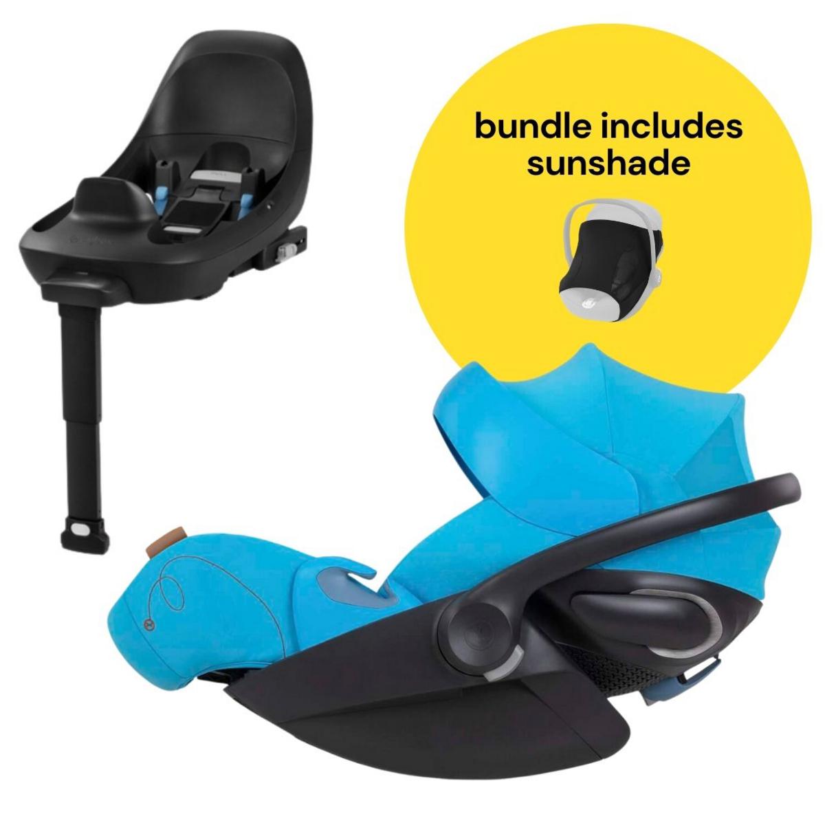 Cybex Cloud G Lux SensorSafe Comfort Extend Reclining Infant Car Seat + Sunshade Bundle - Beach Blue