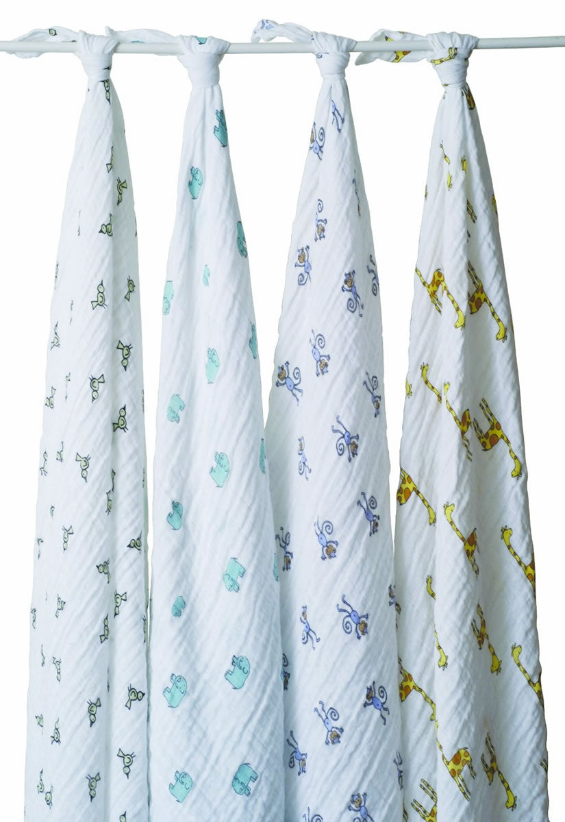 Aden + Anais Classic Swaddle Wraps, 4 Pack - Jungle Jam