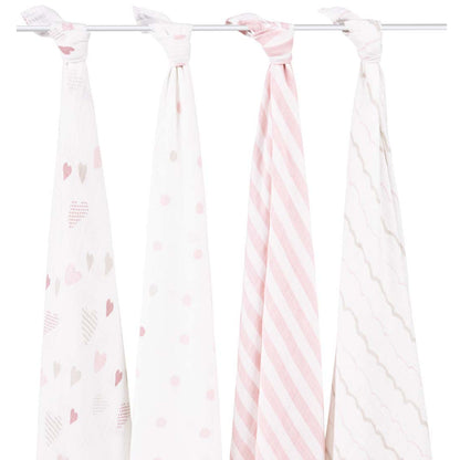 Aden + Anais Classic Swaddle Wraps, 4 Pack - Heart Breaker