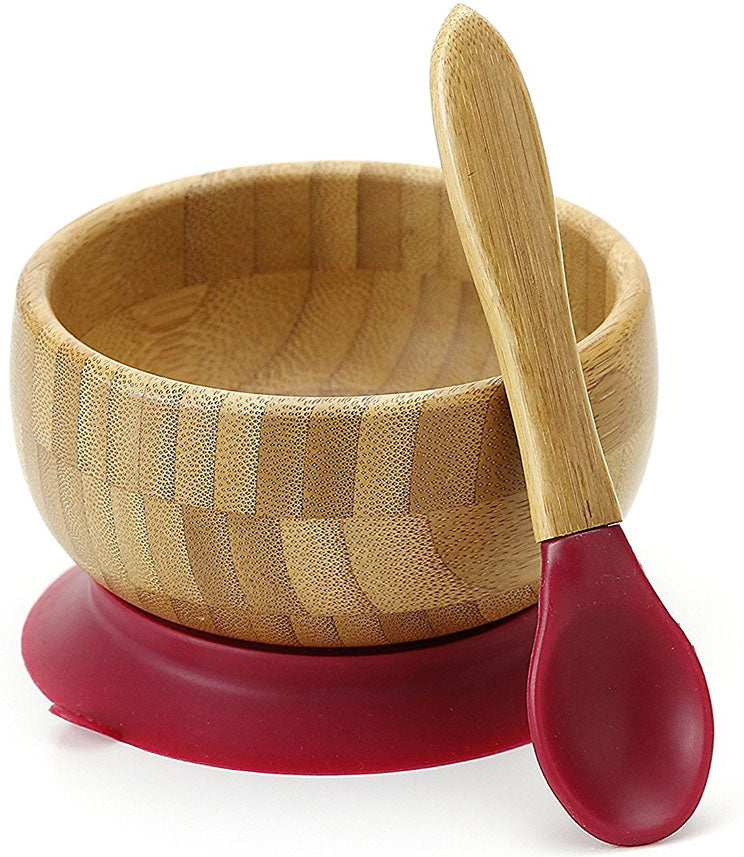 Avanchy Bamboo Stay Put Suction Baby Bowl + Spoon - Magenta