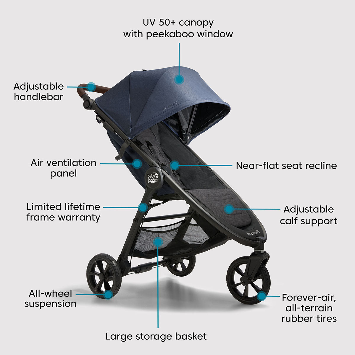 Baby Jogger City Mini GT2 Single Stroller - Storm Blue