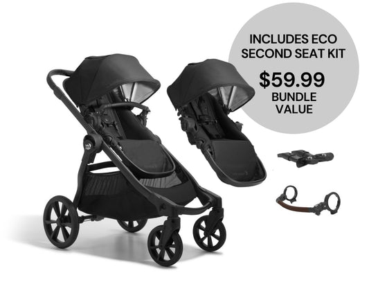 Baby Jogger City Select 2 Double Stroller Bundle - Eco Collection - Lunar Black