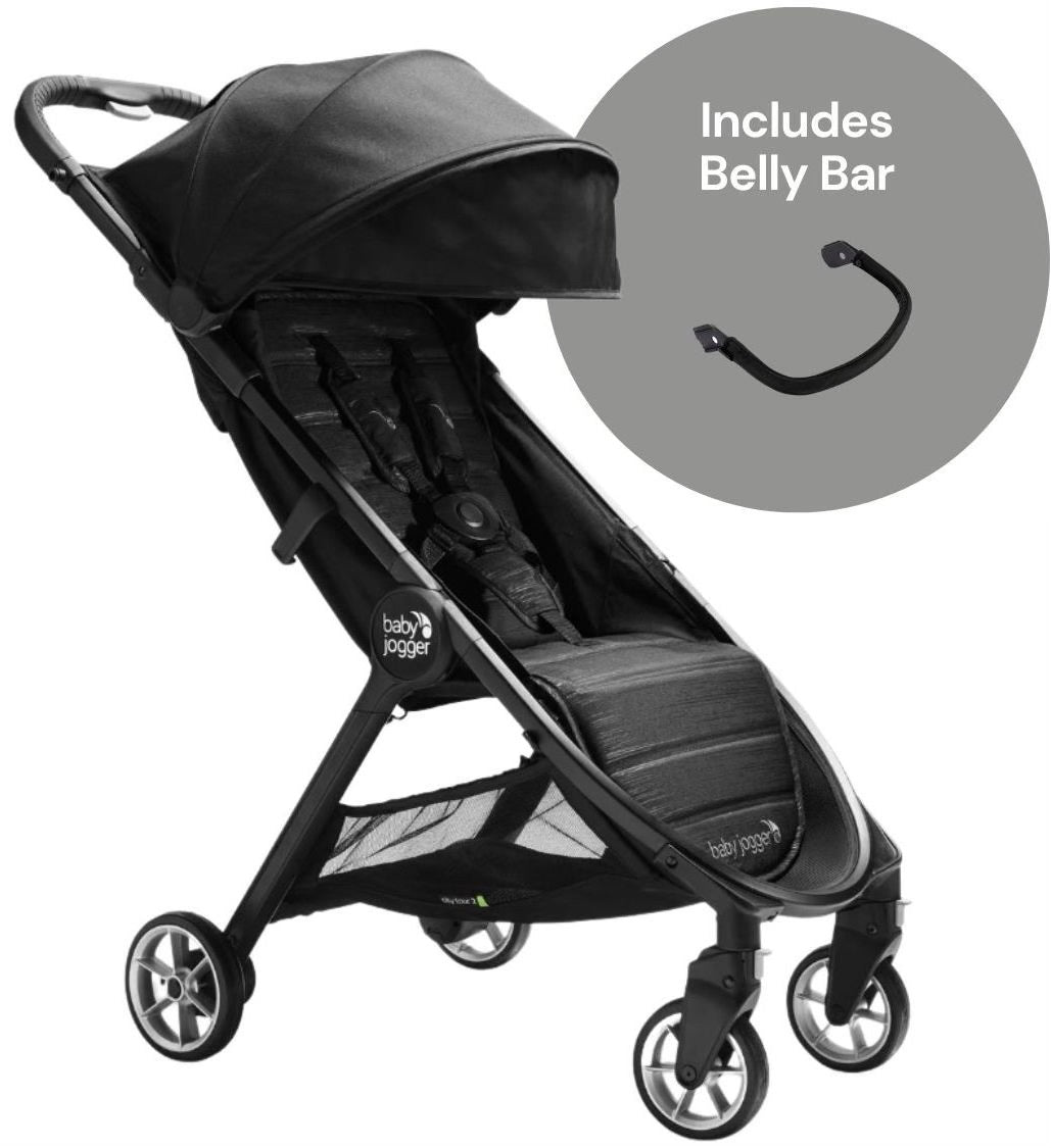 Baby Jogger City Tour 2 Ultra-Compact Travel Stroller + Belly Bar Bundle - Jet