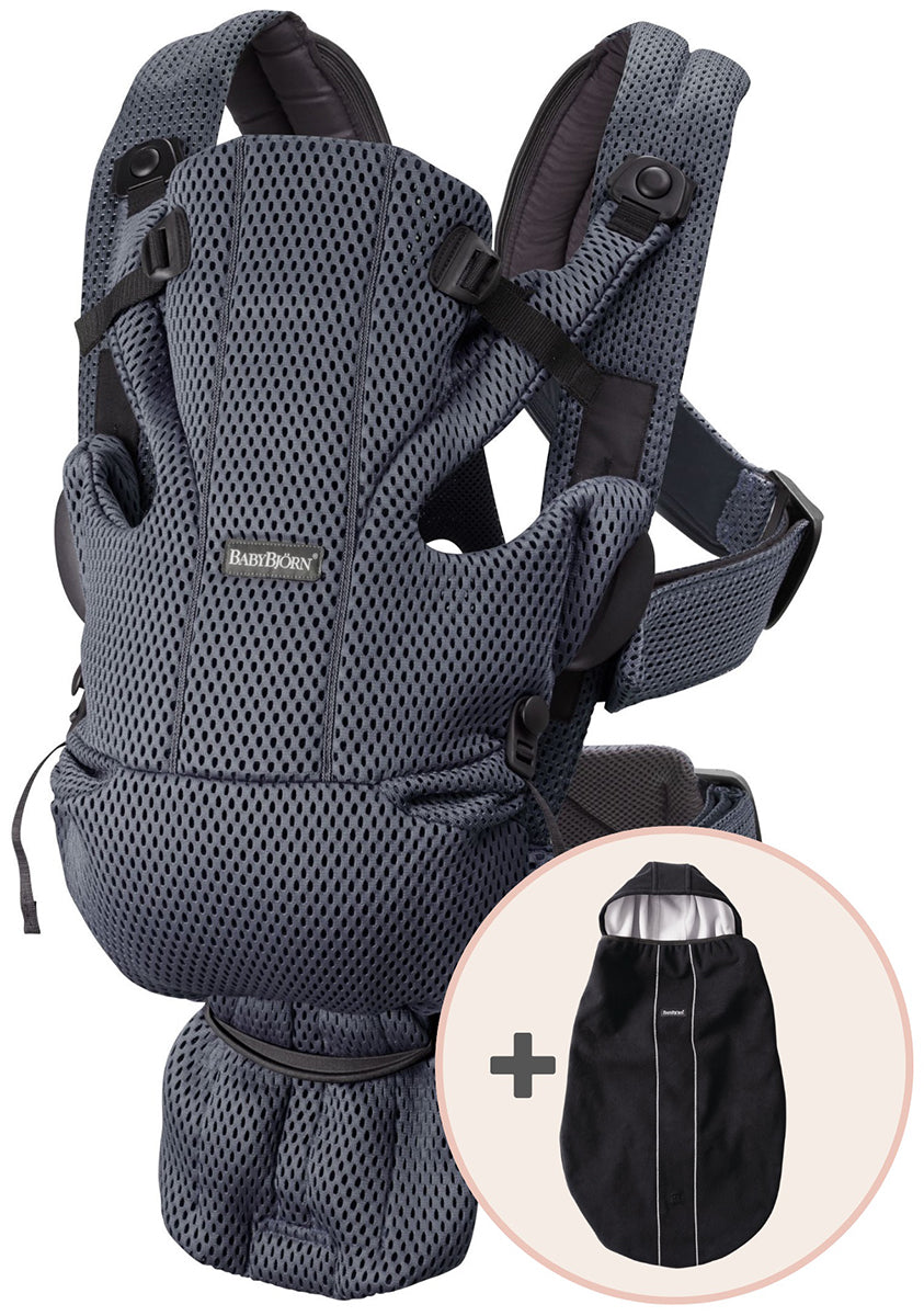 BabyBjorn Baby Carrier Free, 3D Mesh + Cover Bundle - Anthracite / Black