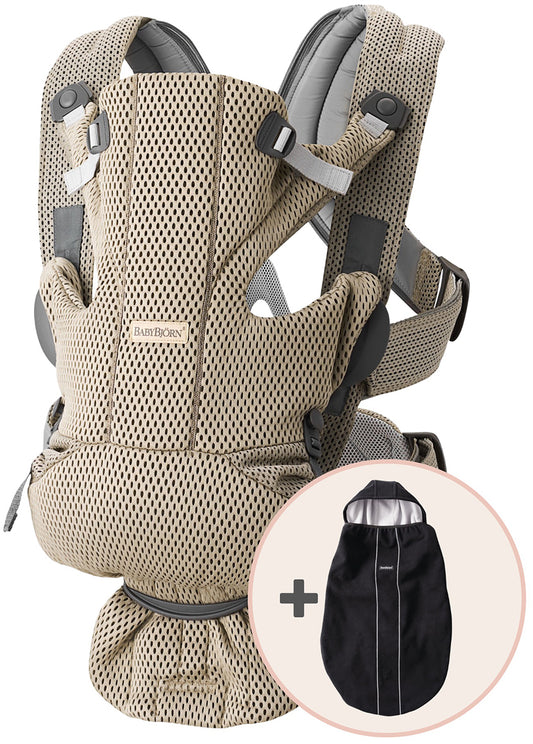 BabyBjorn Baby Carrier Free, 3D Mesh + Cover Bundle - Gray Beige / Black