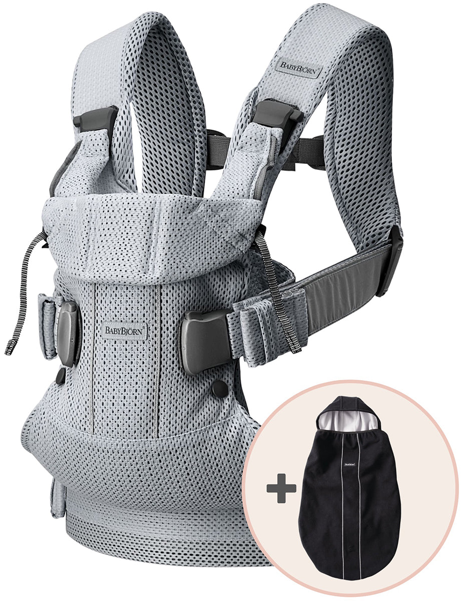 BabyBjorn Baby Carrier One Air, 3D Mesh + Cover Bundle - Silver / Black