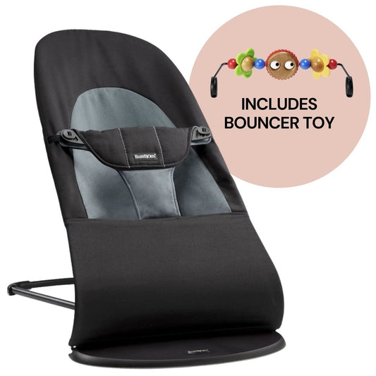 BabyBjorn Bouncer + Toy Bundle - Balance Soft (Cotton) Black / Dark Gray