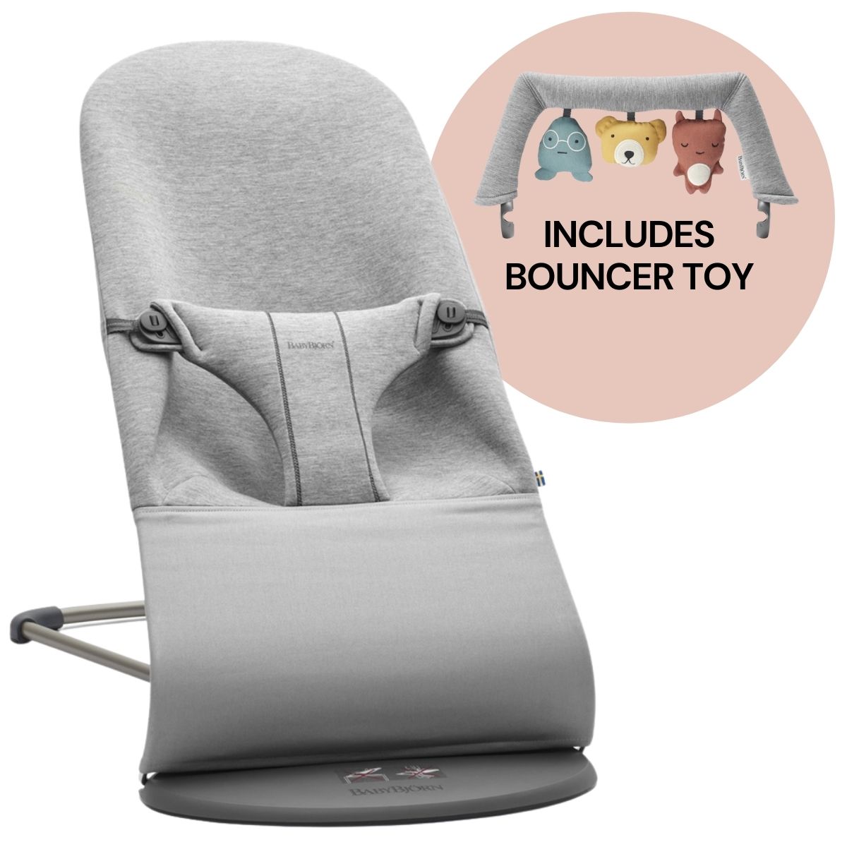 BabyBjorn Bouncer + Toy Bundle - Bliss (3D Jersey) Light Grey