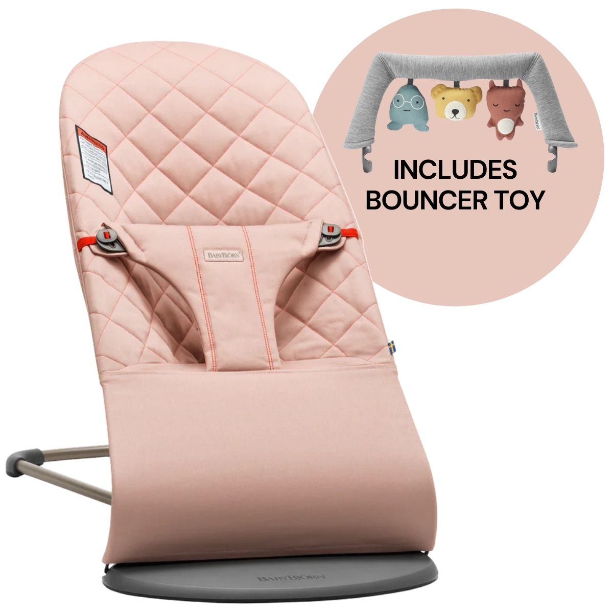 BabyBjorn Bouncer + Toy Bundle - Bliss (Cotton) Dusty Pink