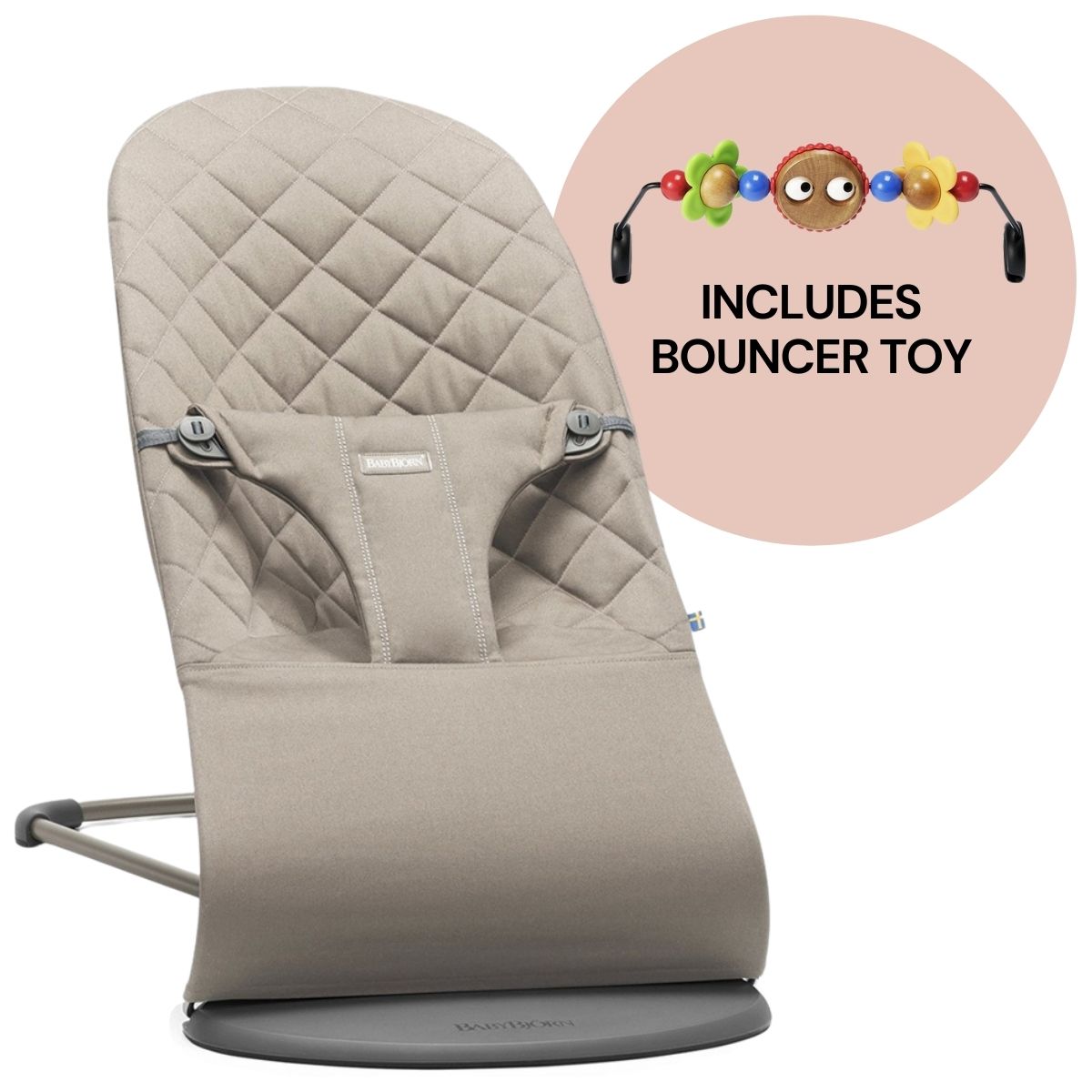 BabyBjorn Bouncer + Toy Bundle - Bliss (Cotton) Sand Gray