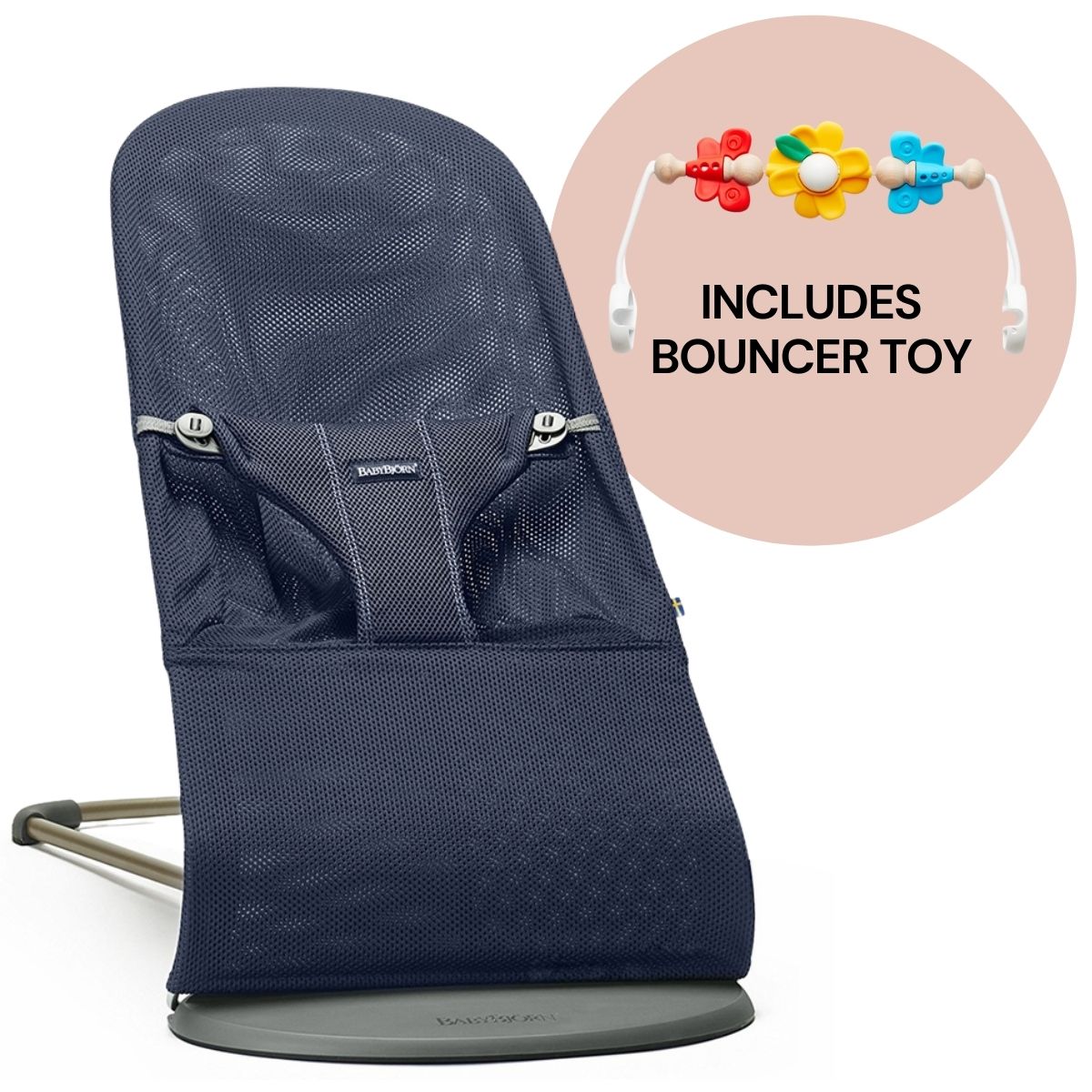 BabyBjorn Bouncer + Toy Bundle - Bliss (Mesh) Navy Blue