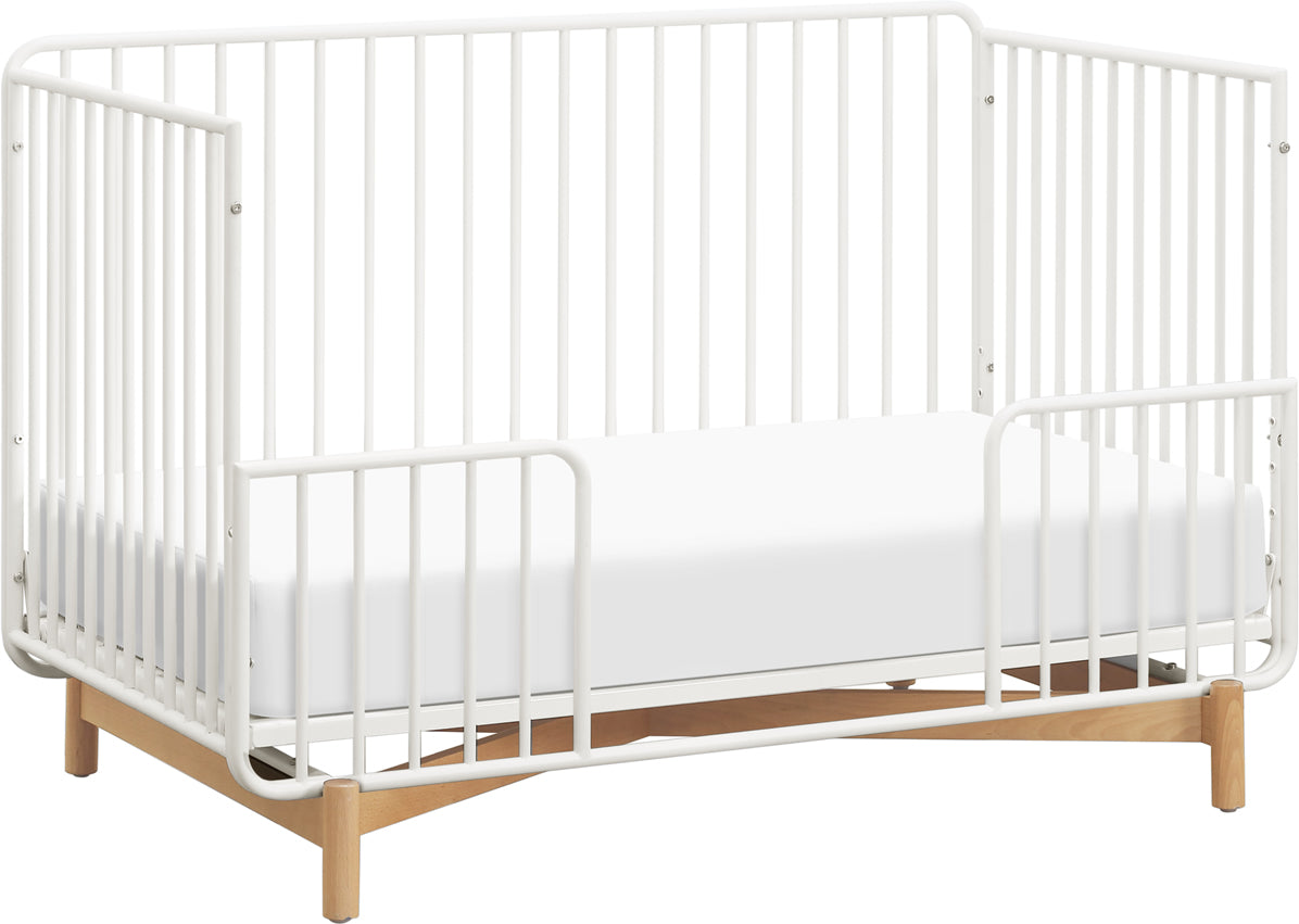 Babyletto Bixby Metal Crib with Toddler Bed Conversion Kit - Warm White / Natural Beech