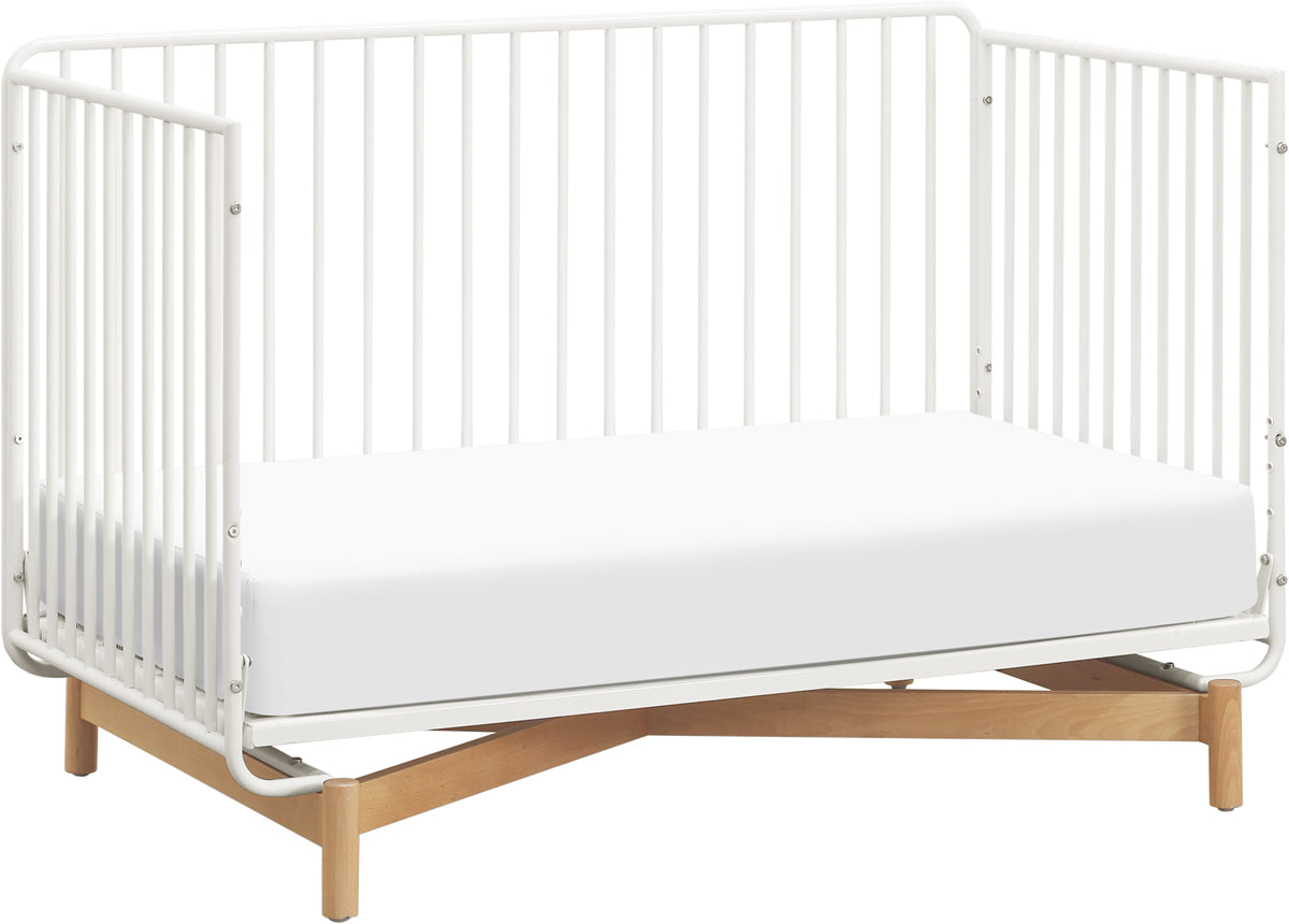 Babyletto Bixby Metal Crib with Toddler Bed Conversion Kit - Warm White / Natural Beech