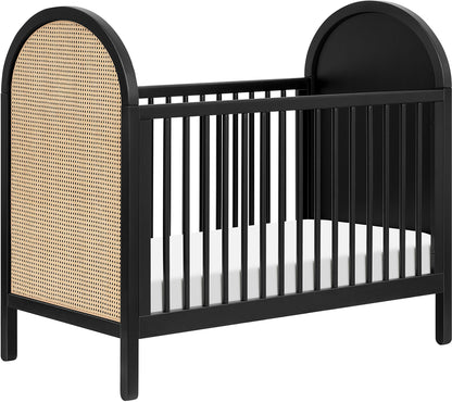 Babyletto Bondi Cane 3-in-1 Convertible Crib w/ Toddler Bed Conversion Kit - Black / Natural Cane