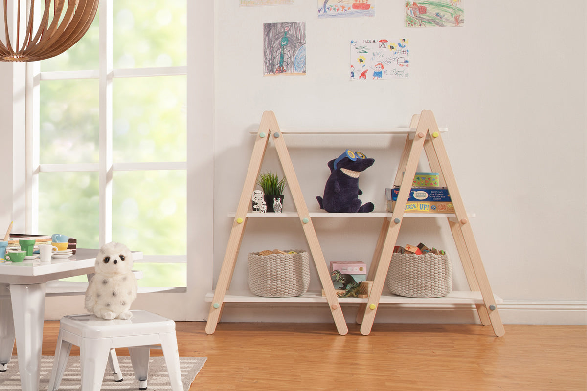 BabyLetto Dottie Bookcase In White and Washed Natural Finish