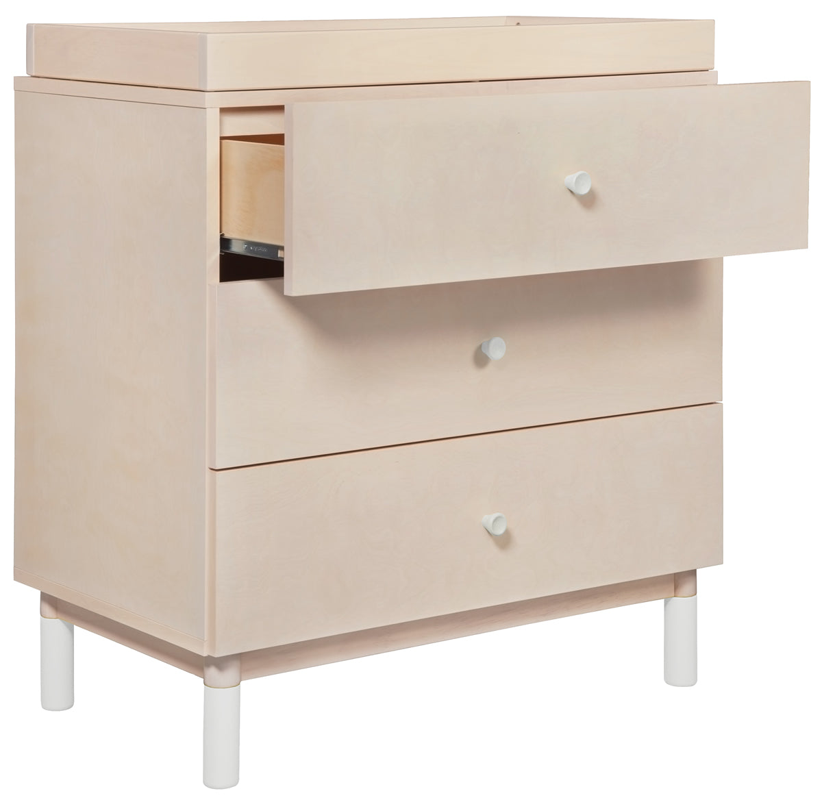 Babyletto Gelato 3-Drawer Changer Dresser, White Color Feet w/Removable Changing Tray In Washed Natural