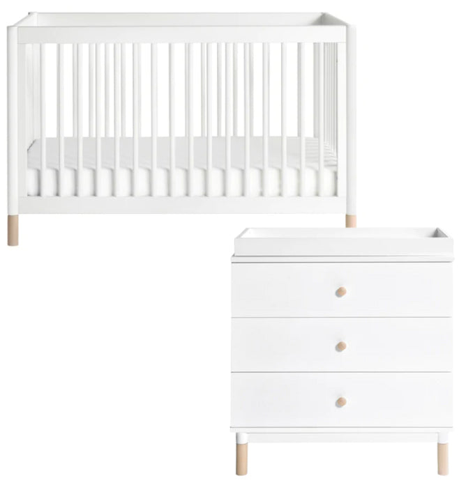 Babyletto Gelato 4-in-1 Convertible Crib + 3-Drawer Changer Dresser Bundle - White / Washed Natural