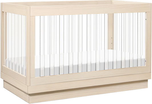 Babyletto Harlow Acrylic 3-in-1 Convertible Crib w/Toddler Bed Conversion Kit - Washed Natural / Acrylic