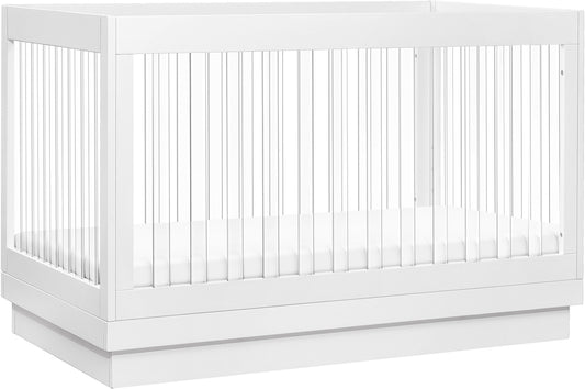 Babyletto Harlow Acrylic 3-in-1 Convertible Crib w/Toddler Bed Conversion Kit - White / Acrylic