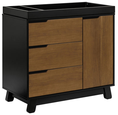 Babyletto Hudson 3-Drawer Changer Dresser, KD w/Removable Changing Tray - Black / Natural Walnut