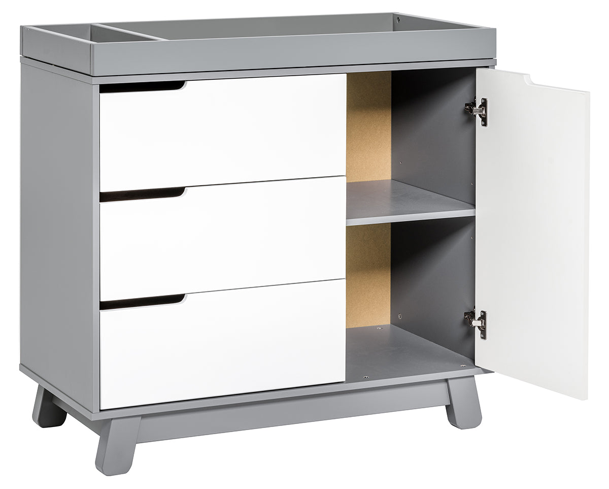 Babyletto Hudson 3-Drawer Changer Dresser, KD w/Removable Changing Tray in Grey/White