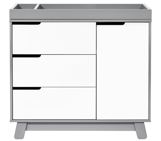 Babyletto Hudson 3-Drawer Changer Dresser, KD w/Removable Changing Tray in Grey/White