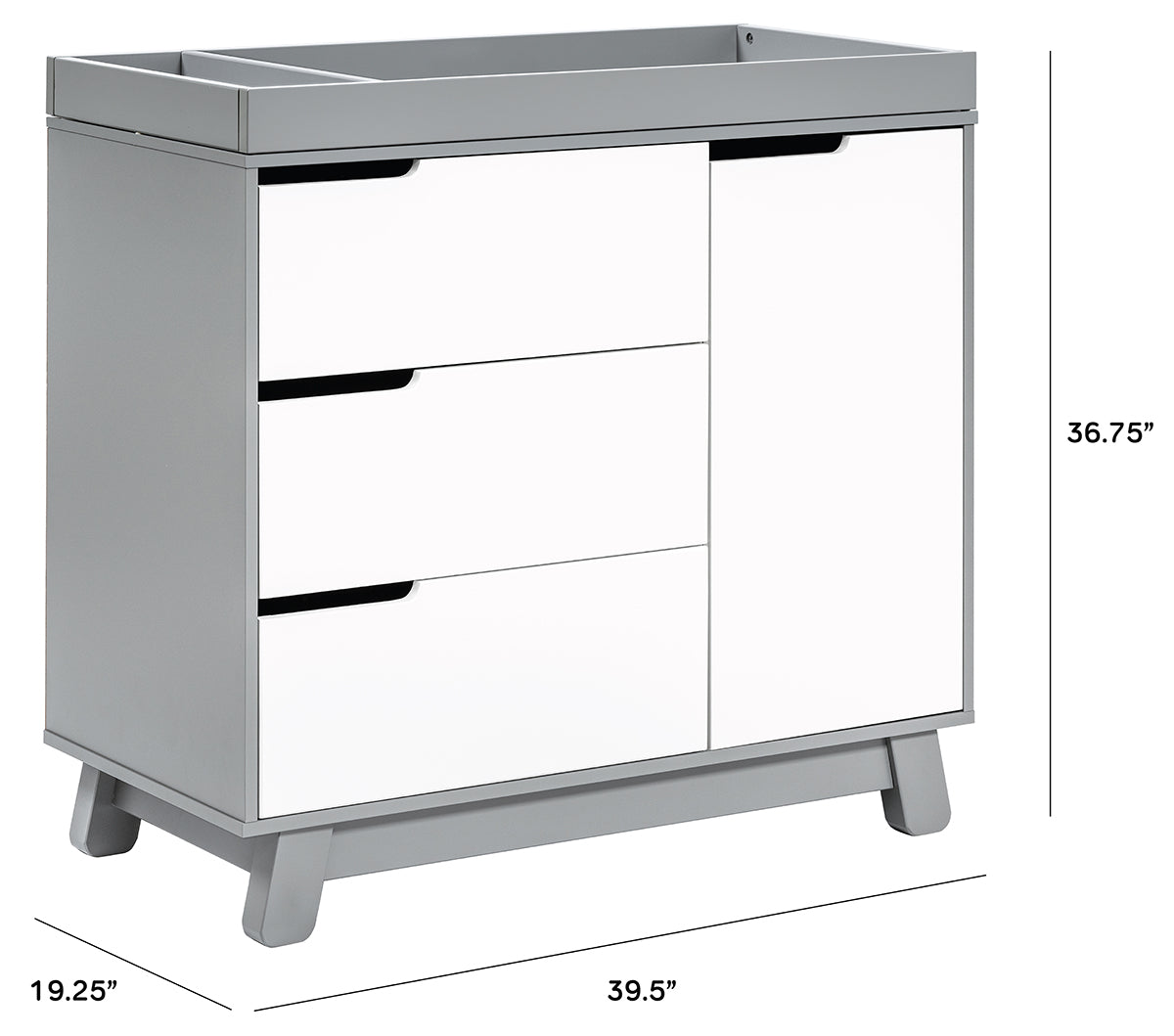 Babyletto Hudson 3-Drawer Changer Dresser, KD w/Removable Changing Tray in Grey/White