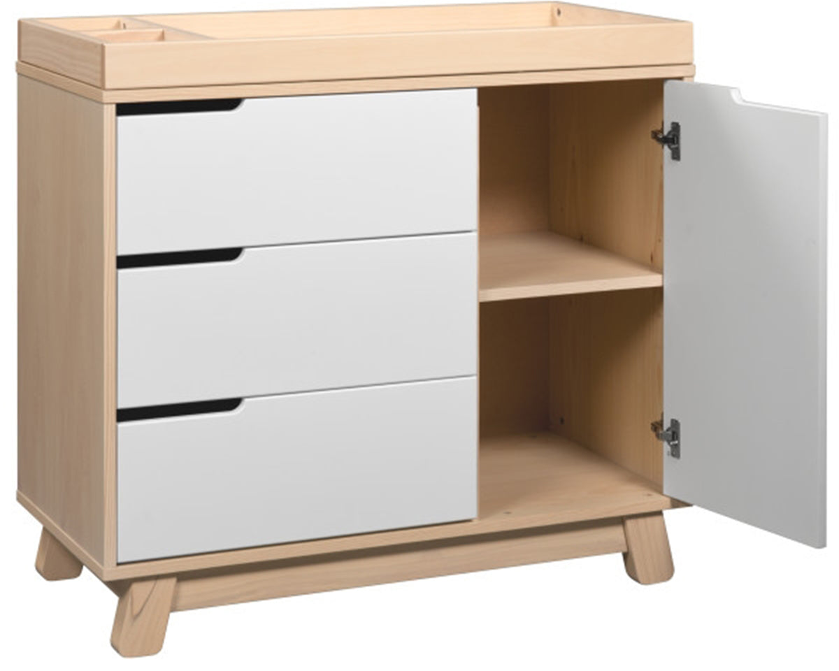 Babyletto Hudson 3-Drawer Changer Dresser, KD w/Removable Changing Tray in Washed Natural/White