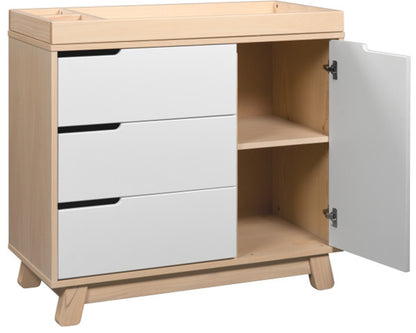 Babyletto Hudson 3-Drawer Changer Dresser, KD w/Removable Changing Tray in Washed Natural/White