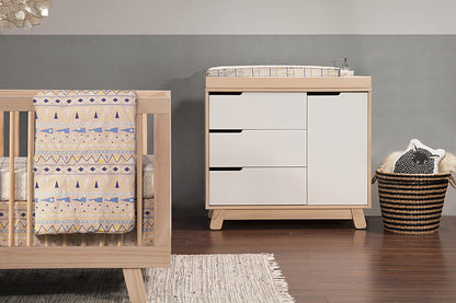 Babyletto Hudson 3-Drawer Changer Dresser, KD w/Removable Changing Tray in Washed Natural/White