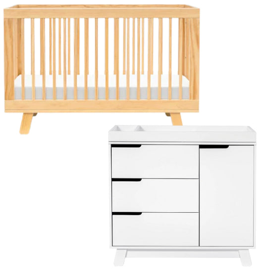 Babyletto Hudson 3-in-1 Convertible Crib + 3-Drawer Changer Dresser Bundle - Natural / White