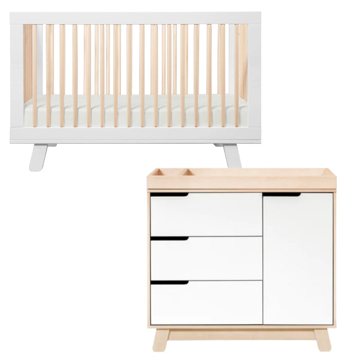 Babyletto Hudson 3-in-1 Convertible Crib + 3-Drawer Changer Dresser Bundle - White / Washed Natural