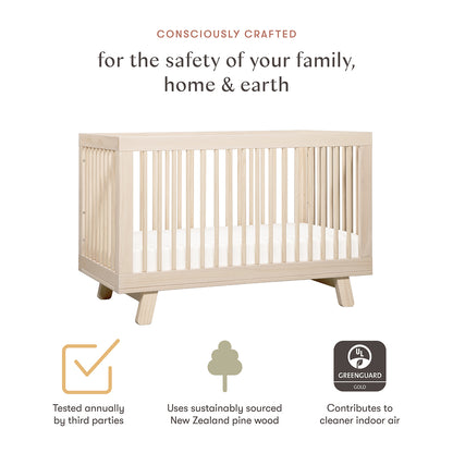 Babyletto Hudson 3-in-1 Convertible Crib with Toddler Bed Conversion Kit - Washed Natural