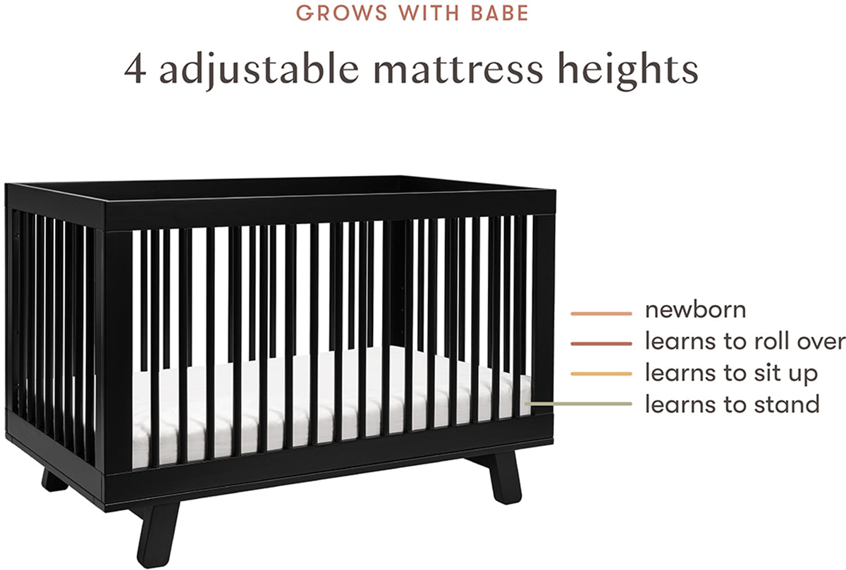 BabyLetto Hudson 3-in-1 Convertible Crib with Toddler Bed Conversion Kit - Black