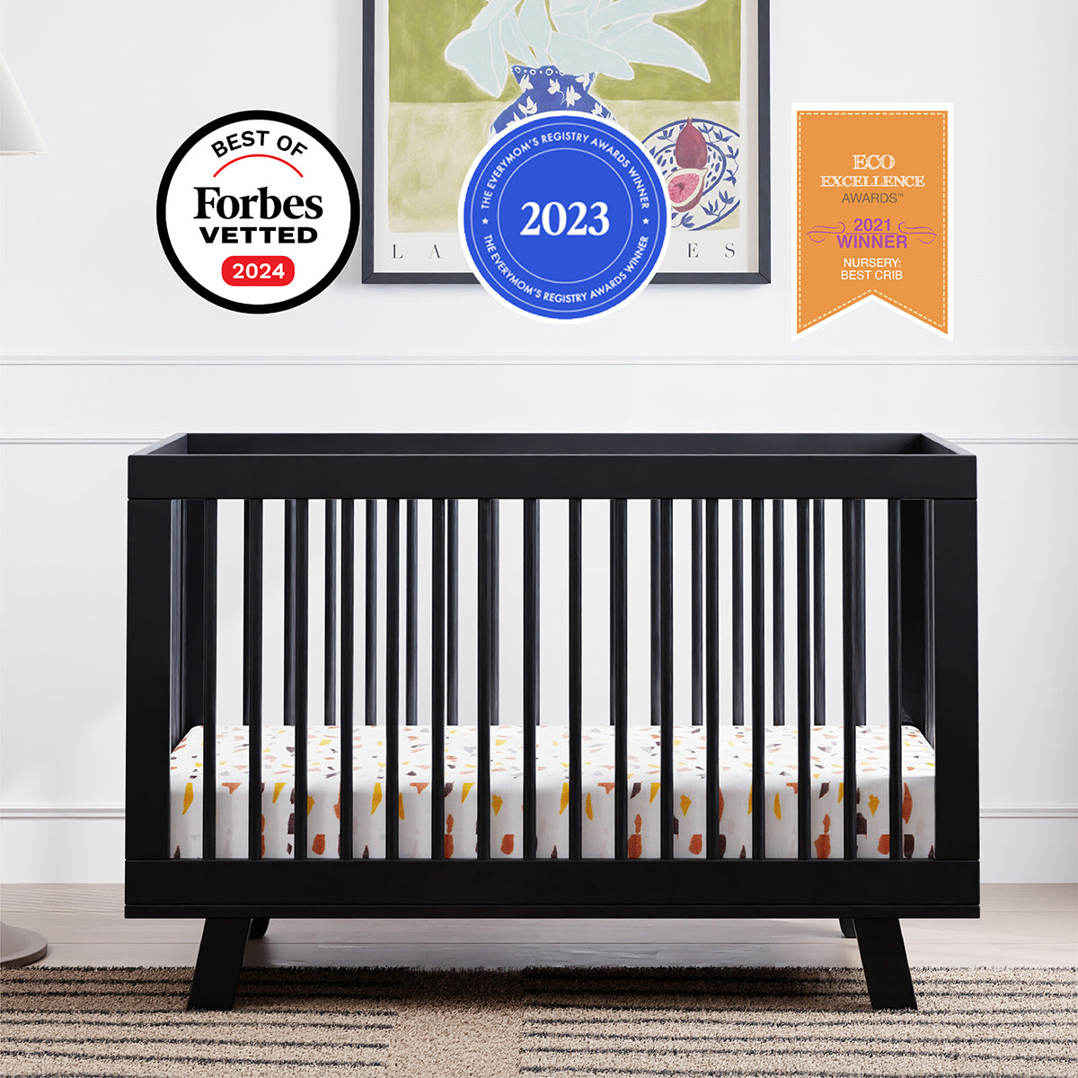 BabyLetto Hudson 3-in-1 Convertible Crib with Toddler Bed Conversion Kit - Black