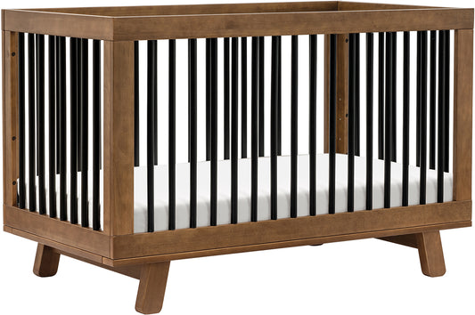 Babyletto Hudson 3-in-1 Convertible Crib with Toddler Bed Conversion Kit - Natural Walnut / Black