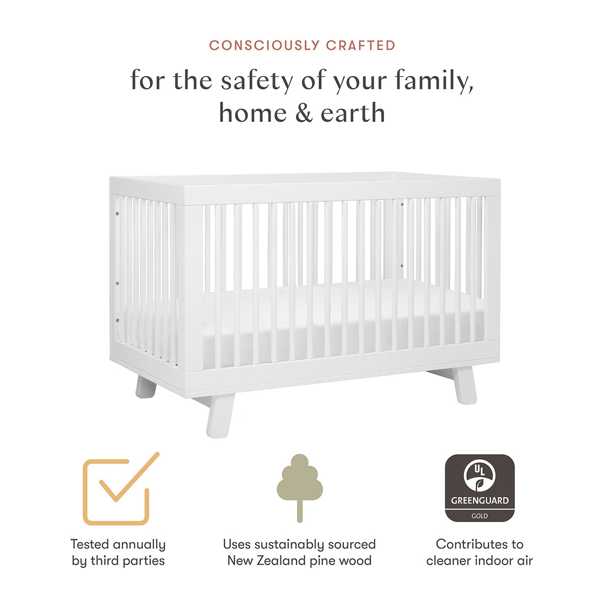 Babyletto Hudson 3-in-1 Convertible Crib with Toddler Bed Conversion Kit - White Finish